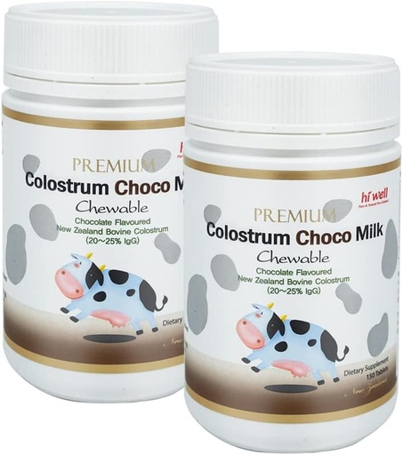 [BRSRMZANAAPRECIV] (포장 2) Hi Well Premium Grass-Fed Colostrum Choco 우유 150 정제 뉴질랜드 Bovine Colostrum