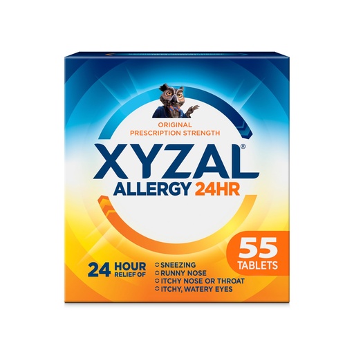 [BRSWKHQYAEAAGDI7] Xyzal 24 Hour Allergy Relief Medicine, Original Prescription Strength Antihistamine, Levocetirizine Dihydrochloride Tablets 5 mg, 55 Count