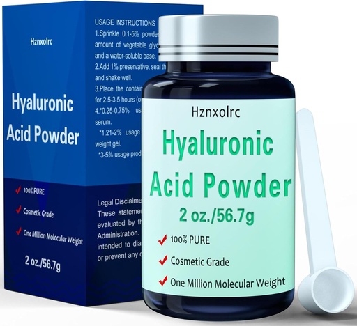 [BRSW2CQ7PIBWYGTV] 2 oz Hyaluronic Acid Powder, 56.7 Grams, High Molecular Weight, 100% Pure, Premium Hyaluronic Acid Powder for Skin Care, Vegan, Water Soluble