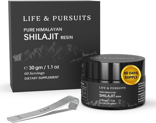 [BRSROAD3CUNB43AY] Life & Pursuits 100% Pure Real India Himalayan Shilajit Resin, 1.1 oz 500mg, Minimum 75% Fulvic Acid, 85+ Trace Minerals, Dietary Supplement for Men 3rd Party Lab Test Report, 60 Servings (Pack of 1)