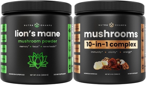 [BRSRAEA6AFYBU3TL] NutraChamps Lions Mane Powder & 10 in 1 Mushroom Powder