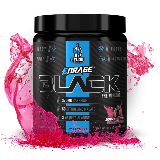 [BRSWYZI6AQGQEAIZ] eFlow Nutrition Enrage Black High Stimulant Pre Workout Supplement - Preworkout Powder to Boost Energy, Pumps and Strength - 4 Flavors (30 Servings) (Sour Black Cherry)