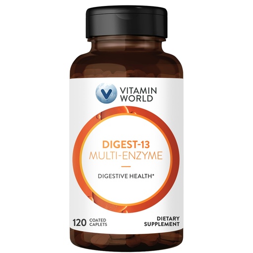 [BRSWGGQKCB7GODT3] Vitamin World Digest-13 Multi-Enzyme, 1010mg Digestive Enzymes Blend with Amylase, Bromelain, Papain & Lipase for Digestion and Absorption, Digestive Enzymes for Bloating & Gas, 120 Caplets