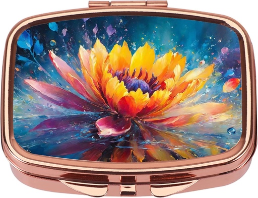 [BRSROBL4DICRQ3T4] Dynippy Pill Case Pill Box med spejl Retro Pocket 2 Compartment Medicine Case Vitamin Pill Organizer for Pocket Purse and Travel (Rose Gold - Farverig Flower)