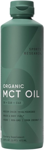 [BRSWGYY6OV7WKHTJ] Sports Research Organic MCT Oil - Keto & Vegan MCTs C8, C10, C12 from Coconuts - Fatty Acid Brain & Body Fuel, Flavorless, Non-GMO & Gluten Free - Perfect in Coffee, Tea & Protein Shakes - 16 oz