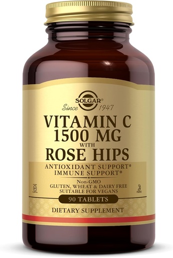 [BRSWIYTYCUPGAGTM] Solgaraminata C 1500 mg amb Rose HIPS, 90 taules - Antioxintant i Imne suport - Suport global - Suports de salut i parseccions - No- GMO, Vegan, Guten Free, Dairy Free, Koher - 90 Vevings