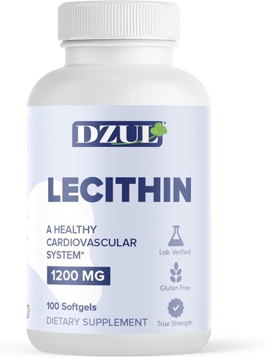 [BRSRAFIECICRUFA2] DZUL Pharma's Soy Lecithin 1200 mg / 100 Softgels/High Potency, Gluten Free and Lab-Verified