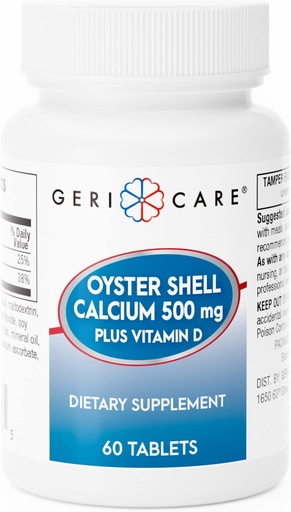 [BRSRMCALOV7GOYIV] GeriCare Oyster Shell Calcium 500mg + Vitamin D, Bone Health, Nutritional Supplement Tablets, 60 Count (Pack of 1)