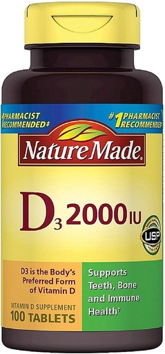 [BRSWKGYIBICBSE3G] Nature Made Vitamin D3 2000 IU Tablets 100 ea (Пак 11)