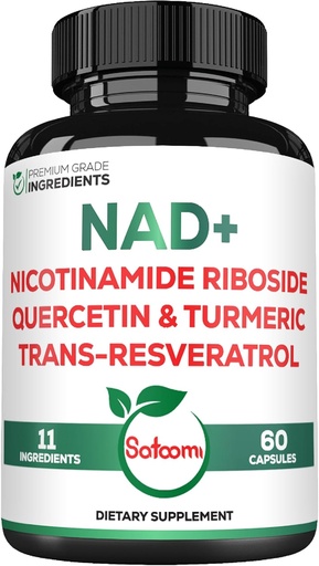 [BRSRA2YYBBYQIELH] Satoomi NAD Дополнение для женщин - NAD Nicotinamide Riboside Resveratrol 900mg, Quercetin, Turmeric, Astragalus, Ginseng, Vitamin D3, Vitamin C - 60 Count