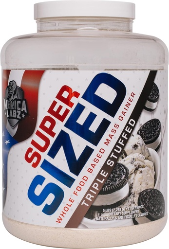 [BRSW2A33BAFWMETV] 'Merica Labz Super Sized Whole Food Based Mass Gainer met 46g eiwit, Inclusief Digestieve Enyzmes voor Easy Digestie, 5 lbs (Triple Gevuld)