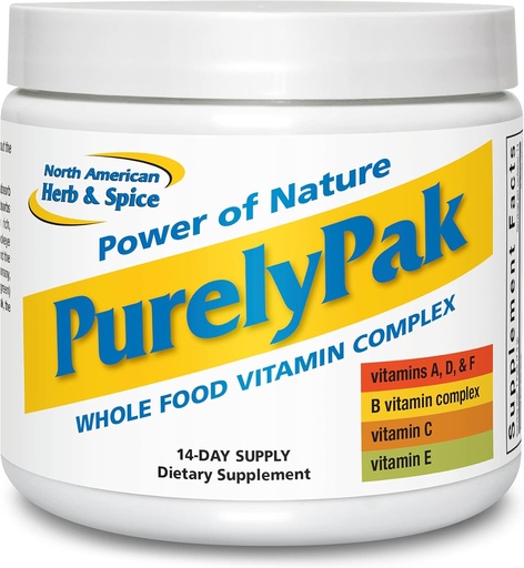 [BRSWKFI5BN4WEELU] NORTH AMERICAN HERB & SPICE Pak purly - Plan de supplément de vitamines alimentaires entières - Complexe vitamine A, B, C, D, E et Omega 3-6-9 - Facilement absorbant - Non-OGM - Approvisionnement de 14 jours