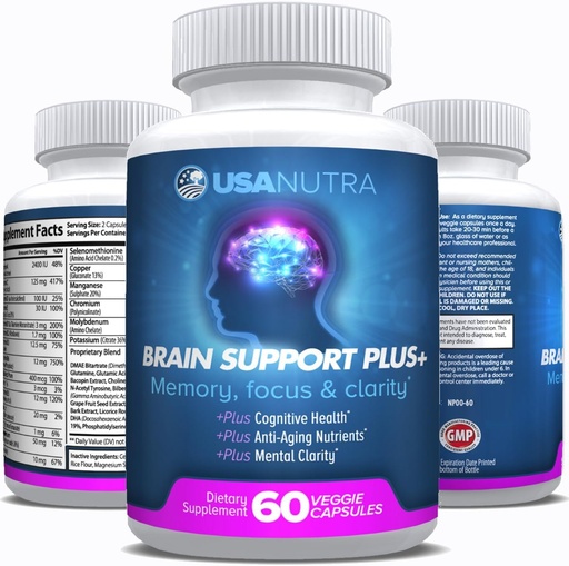 [BRSWKEL7AR7WGCDK] Brain Support Plus Brain Supplement za spomin in fokus, Nootropiki za koncentracijo in mentalno jasnost, Brain Vitamini B1, B6, B12, Fosfatidilserin, 1000mg, 60 Kapsule, Made in The ZDA.