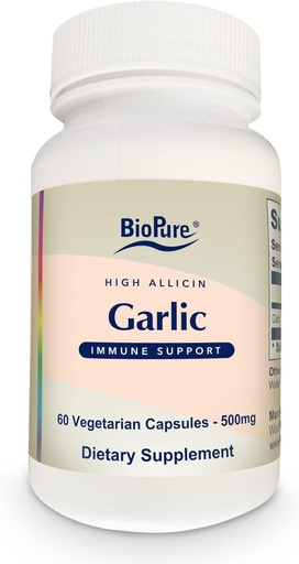 [BRSW2ELYOAGRU2T6] BioPure High Allicin suplemento de ajo – Potente suplemento orgánico rico en Allicin, Trace Minerals, Vitaminas, Aminoácidos, " Enzymes for Immune, Detox, Gut Health, " Wellness general - 60 cápsulas