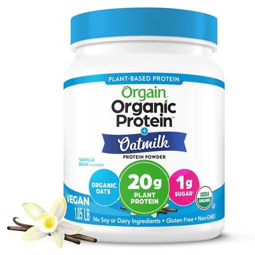 [BRSW2ZAQBUJR6EIU] Orgain Organic Vegan Protein Powder + Oat Milk, Vanilla Bean - 20g Plant Based Protein, Gluten Free, No Dairy, Soy or Lactose Ingredients, Low Sugar, Non-GMO, Kosher, For Shakes & Smoothies - 1.05lb