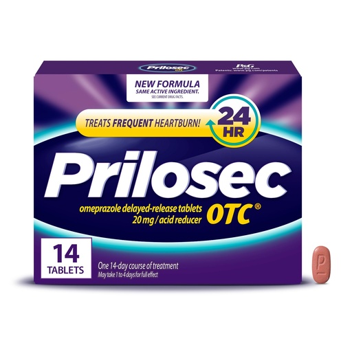 [BRSWIY35AZYWCADC] Prilosec OTC, Omeprazole Delayed Release 20mg, Acid Reducer, Treats Frequent Heartburn for 24 Hour Relief, All Day, All Night*, Heartburn Medicine, 20mg, 14 Tablets