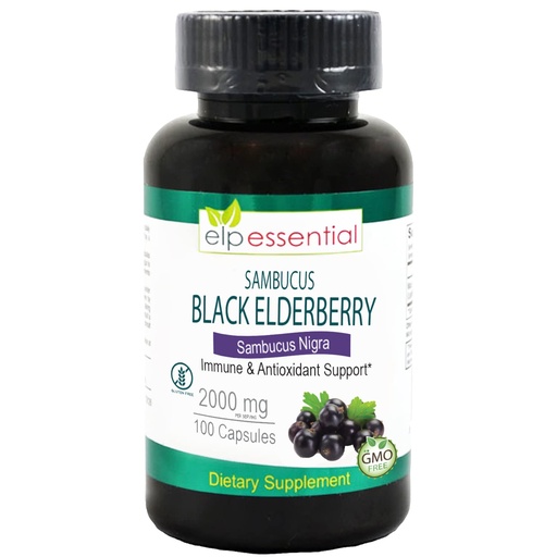 [BRSRMHTRPMHRSHI6] ELP ESSENTIAL Black Elderberry Capsules 2000mg | 100 Count | Super Concentrated Sambucus Extract,Antioxidant and Immune