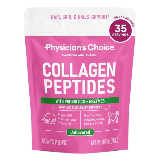 [BRSWGEALOIPQEYDG] Physician's CHOICE Collagen Peptides - Hydrolyzed Protein Powder for Hair, Skin, Joints - Grass Fed, Non-GMO