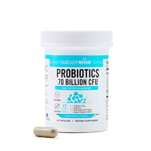 [BRSRAZYDBAHRGDI3] NatureWise Probiotics 70 Billion CFU - 17 Strains + Organic Prebiotics - Immune, Digestive & Gut Health Support for Women & Men - Vegetarian, Gluten-Free, Non-GMO - 30 Capsules[1-Month Supply]