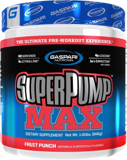 [BRSWIY37CIEBQG3Y] Gaspari Nutrition Super Pump MAX, Ultimate Pre workout Powder, jatkuva energia Esitreenaus, typpioksidi Booster, lihasten kasvu, Recovery & Replenishes Electrolytes (40 tarjoilut, hedelmäpunch)