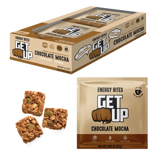 [BRSRAYD5OQJRA33Z] GetUp – Caffeinated Granola Bites - Chocolate Mocha (10 Pack) – 100mg Caffeine Energy Bites – Low Calorie, Gluten-Free, 0 Seed Oils – Pre-Workout Portable Snack – Coffee Substitute - Low Sugar Energy