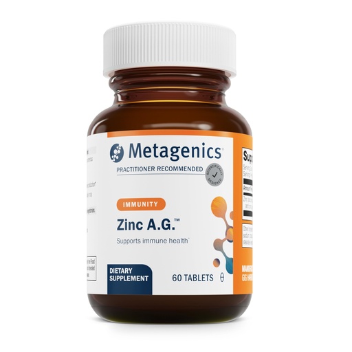 [BRSWIYYMA54B2ALM] Metagenics Zinc A.G. - Highly Absorbable Zinc with Arginine & Glycine Chelates - Supports Immune Function, Bone Health, Skin & Energy Metabolism - Non-GMO & Gluten-Free - 60 Tablets