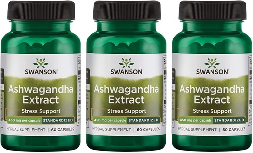 [BRSRMFA7A4CAKGY6] Swanson Ashwagandha Extract-Natural Supplement Promoting A Healthy Stress Response, Energy Support & Nervous System Health-Ayurvedic Supplement for Natural Wellness-(60 Capsules, 450mg Each) (3 Pack)