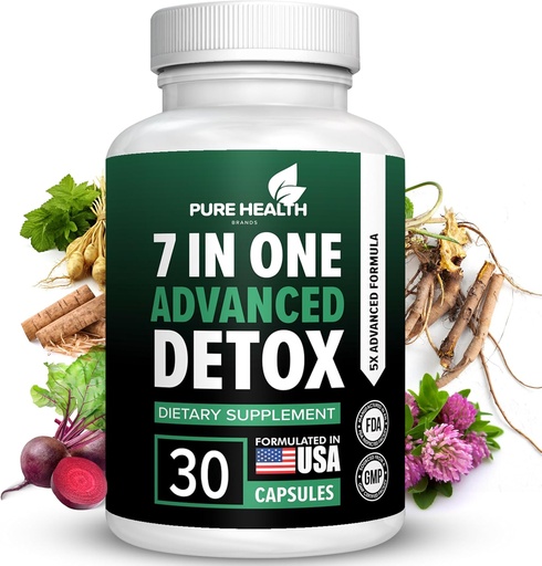 [BRSRAZI6B4NAY3L3] Extra Strength Ātras darbības 7-in-ONE Advanced Formula - Pilna ķermeņa tīrīšana - Detoksikss un aknu tīrīšana - Detox un aknu remonts, visi dabas toksīni Removeer, veselīga tīrīšana atbalsts aknām (30 kapsulas)