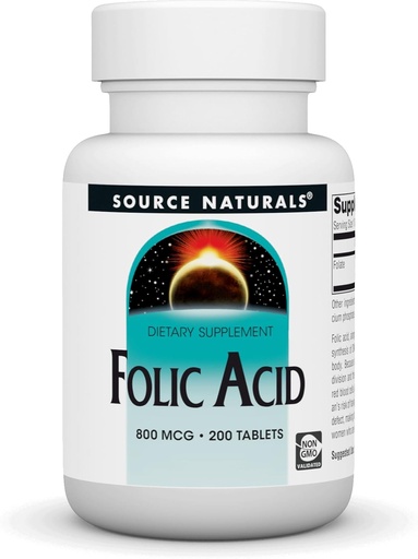 [BRSWIYT3PMCAODQV] Fuente Naturales Ácido Fólico 800 Mcg Tablet, 200 Conde