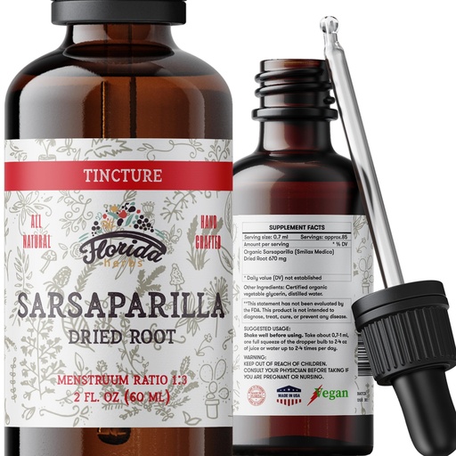 [BRSWGFAFBZ5B6FLP] Sarsaparilla Tincture, Organic Sarsaparilla Extract (Smilax Medica) Dried Root, Non-GMO in Cold-Pressed Organic Vegetable Glycerin 2 oz, 670 mg