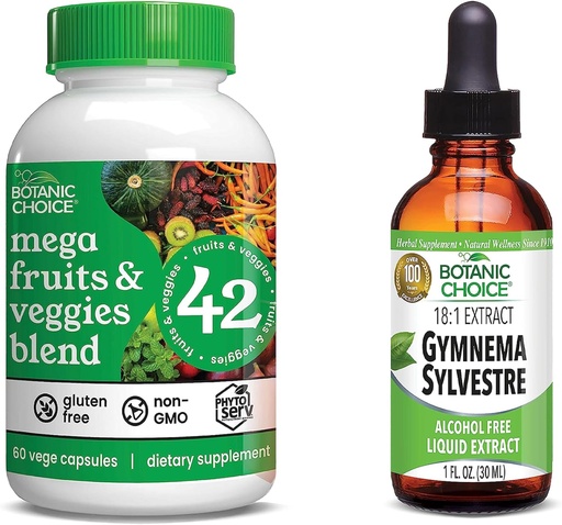 [BRSROEACDEGROADZ] Botanická volba Mega Ovoce a Veggies Blend (60 Kapsle) + Gymnema Sylvestre Extract (1 fl oz) Bundle - Energy Balance & Superfood Dodatek