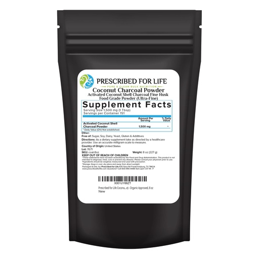 [BRSWIEIPOADRMHY3] Prescribed For Life Activated Charcoal Powder, Coconut Shell Charcoal Ultra Fine Husk Food Grade Powder (8 oz)