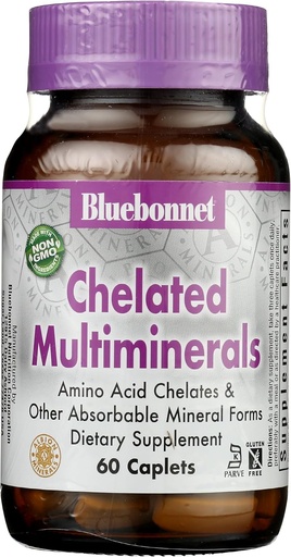[BRSWIYQAO4EB22TA] Bluebonnet Ernæring høy potens Chelated Multiminerals, Albion Chelated Minerals, Soya-fri, Glutenfri, Ikke-GMO, Kosher Certified, Dairy-Free, 60 Caplets, 20 Services