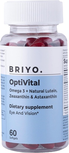 [BRSROZQHCIBRAAI3] Briyo Optivital Eye Health Supplement with Lutein, Zeaxanthin, Astaxanthin and Omega 3 – Supports Visual Clarity, Screen Fatigue Relief and Long Term Retinal Health – One a Day, 60 Softgels