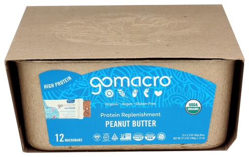 [BRSWIHAPBUOWMYDU] Gomacro, Bar Protein Replishment Peanut Butter Box Organic, 2.3 Ounce, 12 Count
