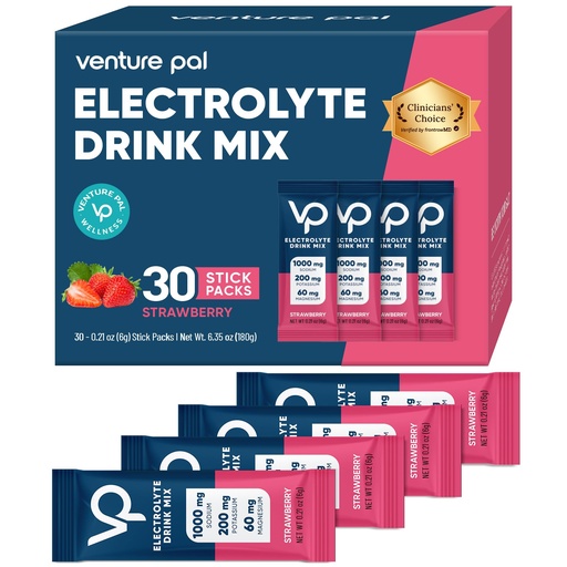 [BRSRAYABAFYRGG3P] Venture Pal High Sodium Sugar Free Electrolytes Powder Packet - Hydration Packets with Vitamin, Sodium & Potassium | Zero Calories | Vegan, Keto & Paleo Friendly Electrolyte Drink Mix - 30 Sticks