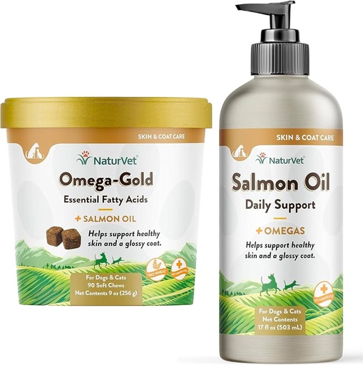 [BRSROHYPCAJQY3TP] NaturVet – Salmon Oil Skin & Coat Plus Omegas - 17 Oz Oil - NaturVet – Omega-Gold Plus Salmon Oil - 90 Soft Chews