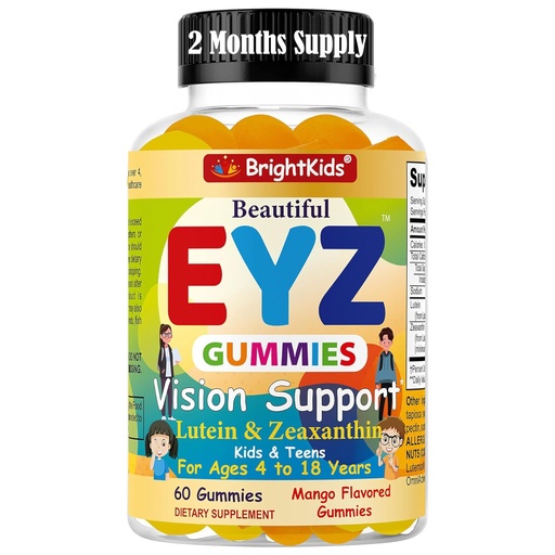 [BRSROYYTCQAW2HLP] BrightKids Eye Health Gummies for Kids & Teens – Lutein & Zeaxanthin Vision Support – Vegan, Non-GMO Eye Vitamins for Screen Time – Tasty Mango Flavor – 60 Gummies