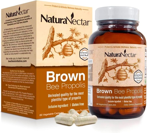 [BRSWKGL5BEGQ43IZ] NaturaNecar - Brown Bee Propolis - NSF Continguts Certed - Premium Propolis - Free Guten-Free amb Flavonids, FLAV-B i PROWE - és clar, origen de les Bees Ethical Retenint (60pcs).