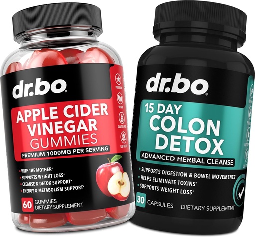 [BRSROFICBABQOYLL] ACV Gummies & Colon Cleanser Detox - 1000MG Apple Cider Vinagre Gummies & 15 dias Colon Cleanse Detox para Digestion & Gut Health - rápidas pílulas laxantes naturais probióticos para Bowel Movimento Suplementos
