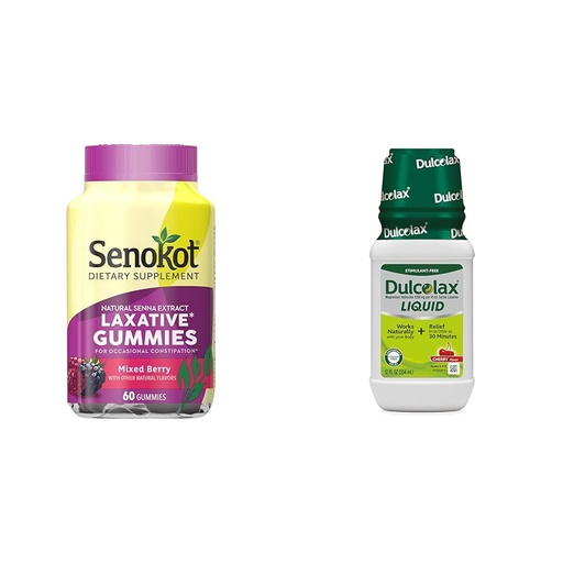 [BRSROBL3DMNAY3DB] Senokot Dietary Supplement Laxative Gummies, Natural Senna Extract, Gentle & Dulcolax Liquid Laxative, Stimulant Free Laxative for Comfortable Relief, Cherry Flavor, 12 oz.