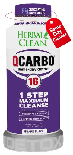 [BRSWIZ35CQDWC33M] Herbal Clean Qcarbo16 Same-Day Detox Cleanse Drink (16 fl oz) - Grape Flavor Full Body Cleanse* Detox Drink for Moderate Toxin Level*, Vitamin B2 and Vitamin B12 for Men & Women