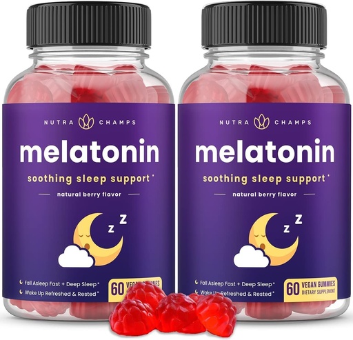 [BRSWYZD5CB5QG3L4] Melatonin Gummies for Kids & Adults | Natural Sleep Aid Drug-Free, Vegan Berry Flavor Kids Melatonin Gummy Supplement | 2.5mg, 5mg or 10mg Dose | Sleeping Pills Substitute 60 Gummies (Pack of 2)
