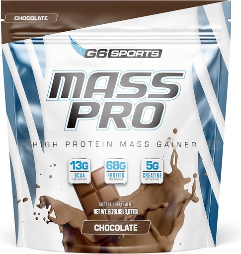 [BRSWGZI7OEFGC2A4] G6 Sport Nutrition Mass Pro High Protein Mass Gainer (64g Protein, Avocado Powder, Coconut Oil Powder, MCT Oil Powder) - 7lb Bag - Choklad