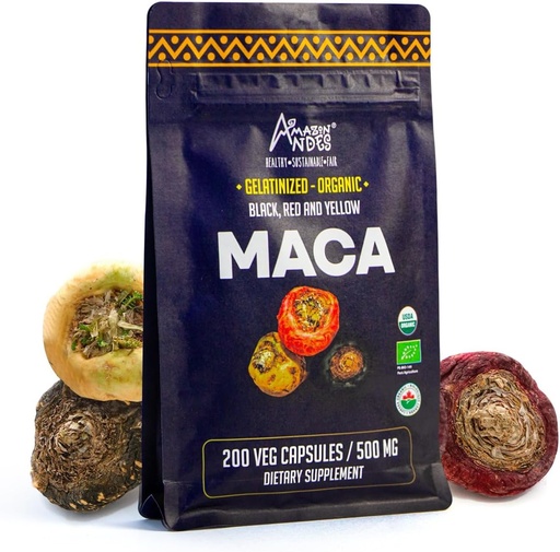 [BRSRAFATCJ5W2HL2] Capsules de Maca Noir, Rouge et Jaune Premium l 3000mg Servant pour des niveaux d'énergie et des performances physiques accrus l Powerful Antioxydant & Immune System Booster l 100% Natural and Organic l Andes