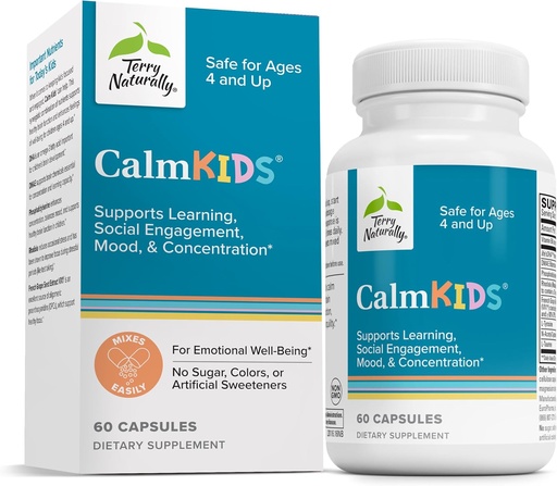 [BRSWGGDYCUMWOEQV] Terry Naturally Calm Kids - Supplément d'enfant calme - Santé cérébrale pour la concentration, la mémoire - Supplément d'attention pour les enfants - Soutenir l'apprentissage et la concentration - 60 capsules