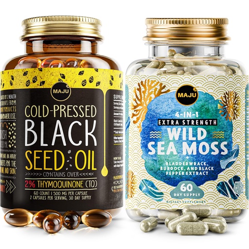 [BRSRAHYHOR7WEALF] Maju Superfoods 4-in-1 Sea Moss Capsules and Black Seed Oil Capsules Bundle