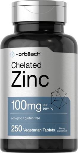 [BRSWGAYPOYIA4CLA] Horbäach Chelated Zinc Supplement 100mg | 250 Tablets | High Potency & Superior Absorption | Vegetarian, Non-GMO, Gluten Free