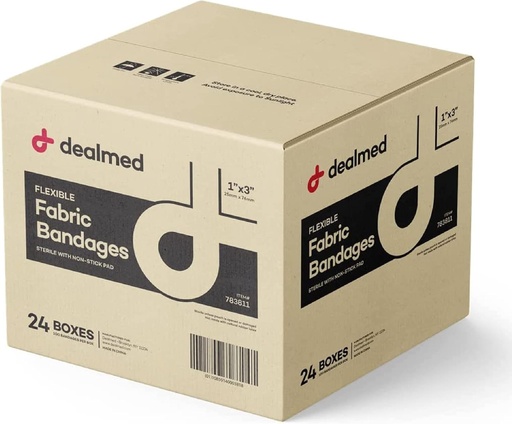 [BRSWYYDYCF5QAYDG] Dealmed Sterile Flexible Fabric Adhesive Bandages – 1x3 Inch – 100/Box - 24 Boxes - Breathable First Aid Strip Pack - Soft Stretch Wound Patch for Medical, Emergency Kits & Clinic