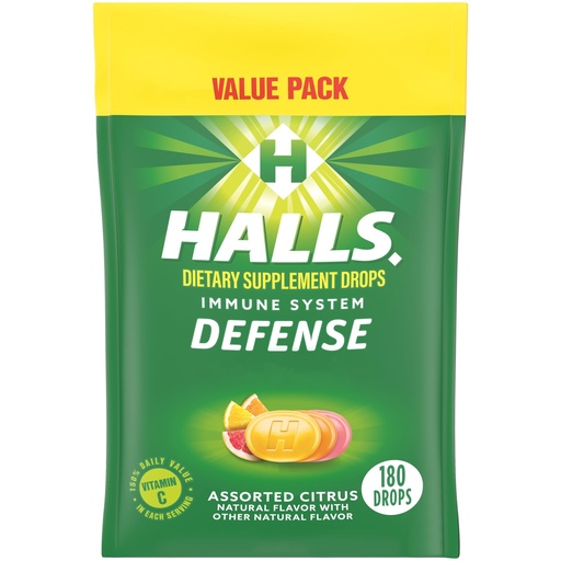 [BRSWIYQQB4CQKCTM] HALLS Defense Assorted Citrus Vitamin C Drops, Value Pack, 180 Drops